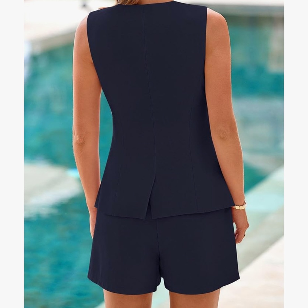 Pretty garden Navy Sleeveless vest  and Shorts Set - Picture 2 of 7